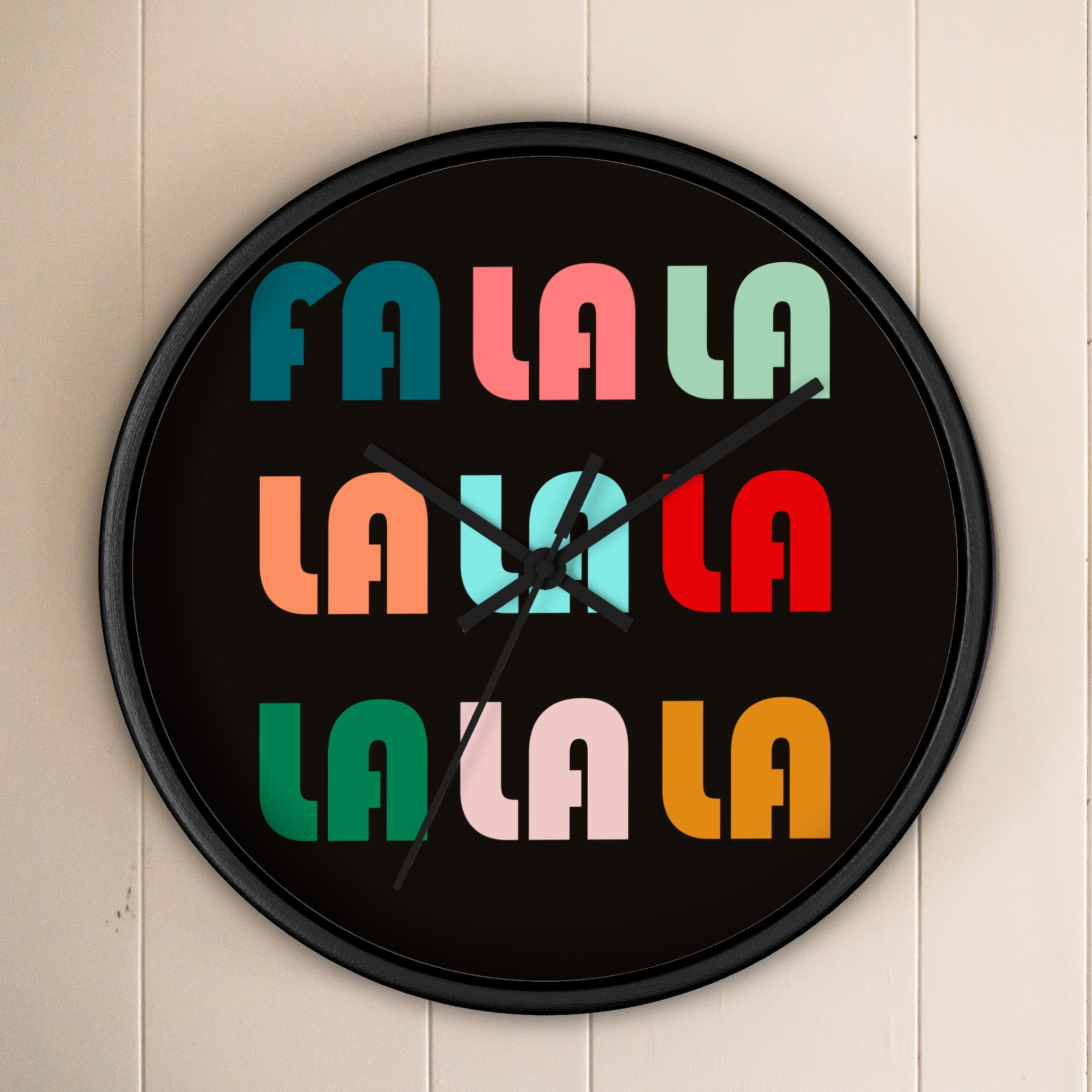 Fa La La La Christmas Retro Style Black Wooden Wall Clock