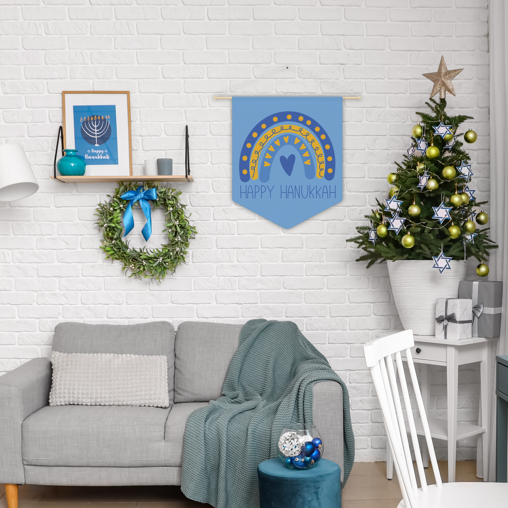 Happy Hanukkah Blue Wall Hanging Banner Flag