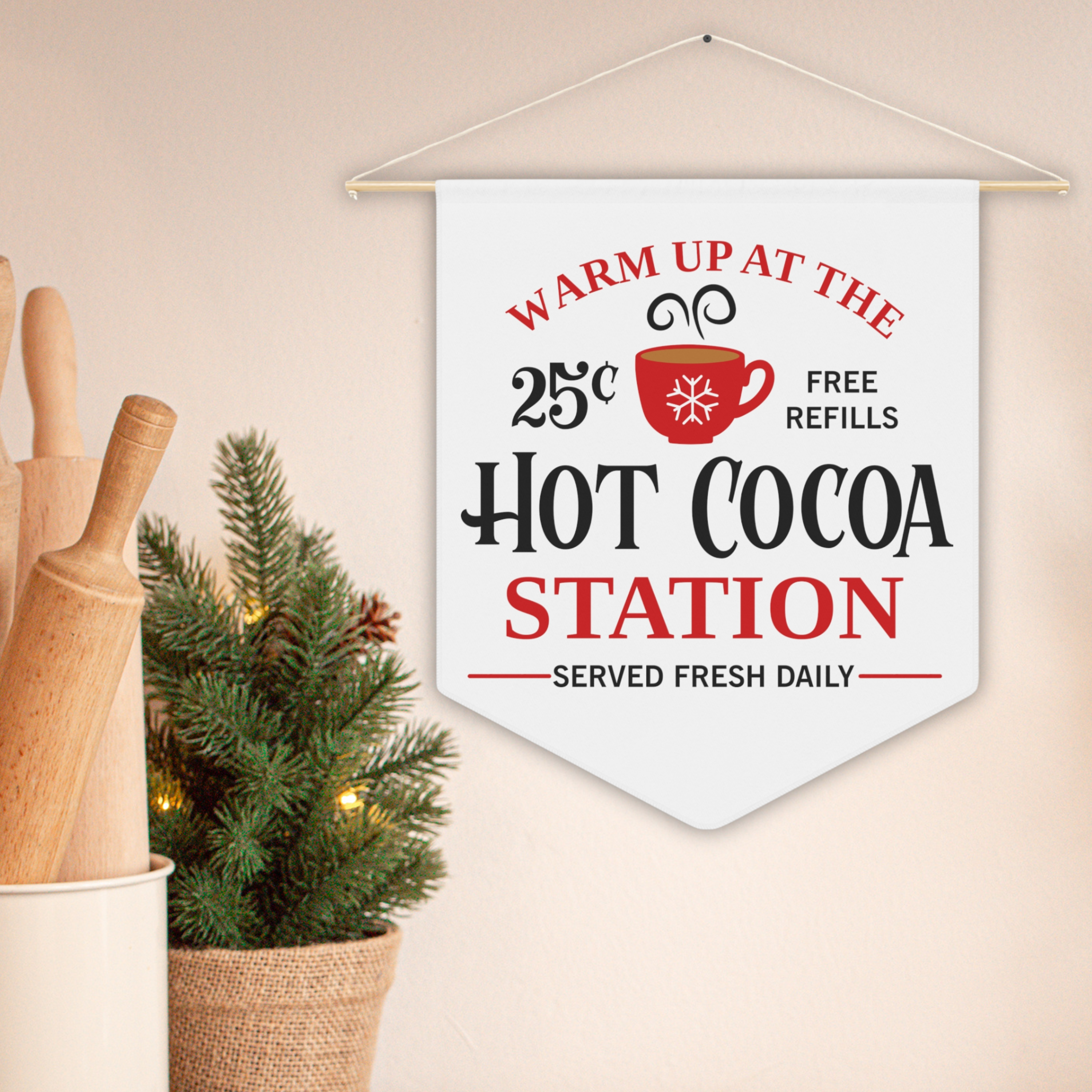 Warm Up At The Hot Cocoa Station Christmas Wall Hanging Banner Flag