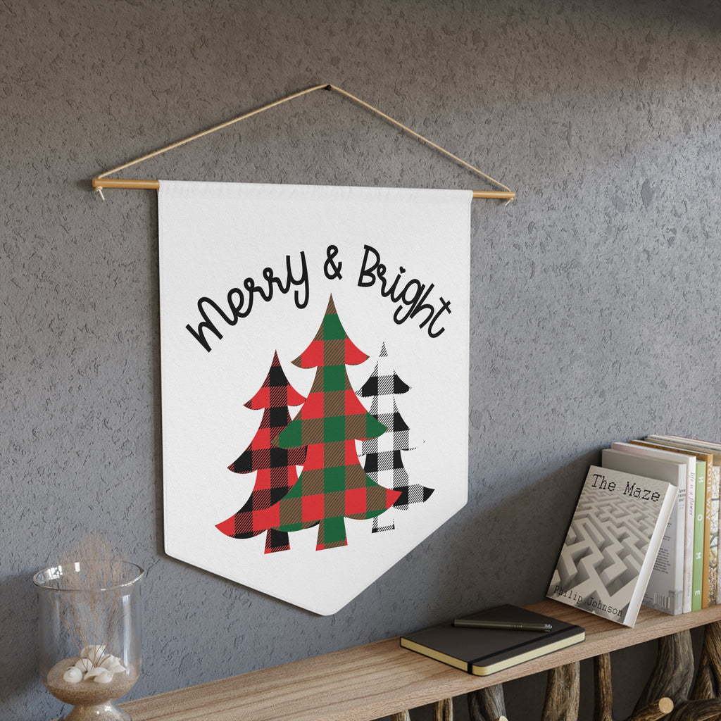 Merry And Bright Buffalo Checkered Christmas Trees Christmas Wall Hanging Banner Flag