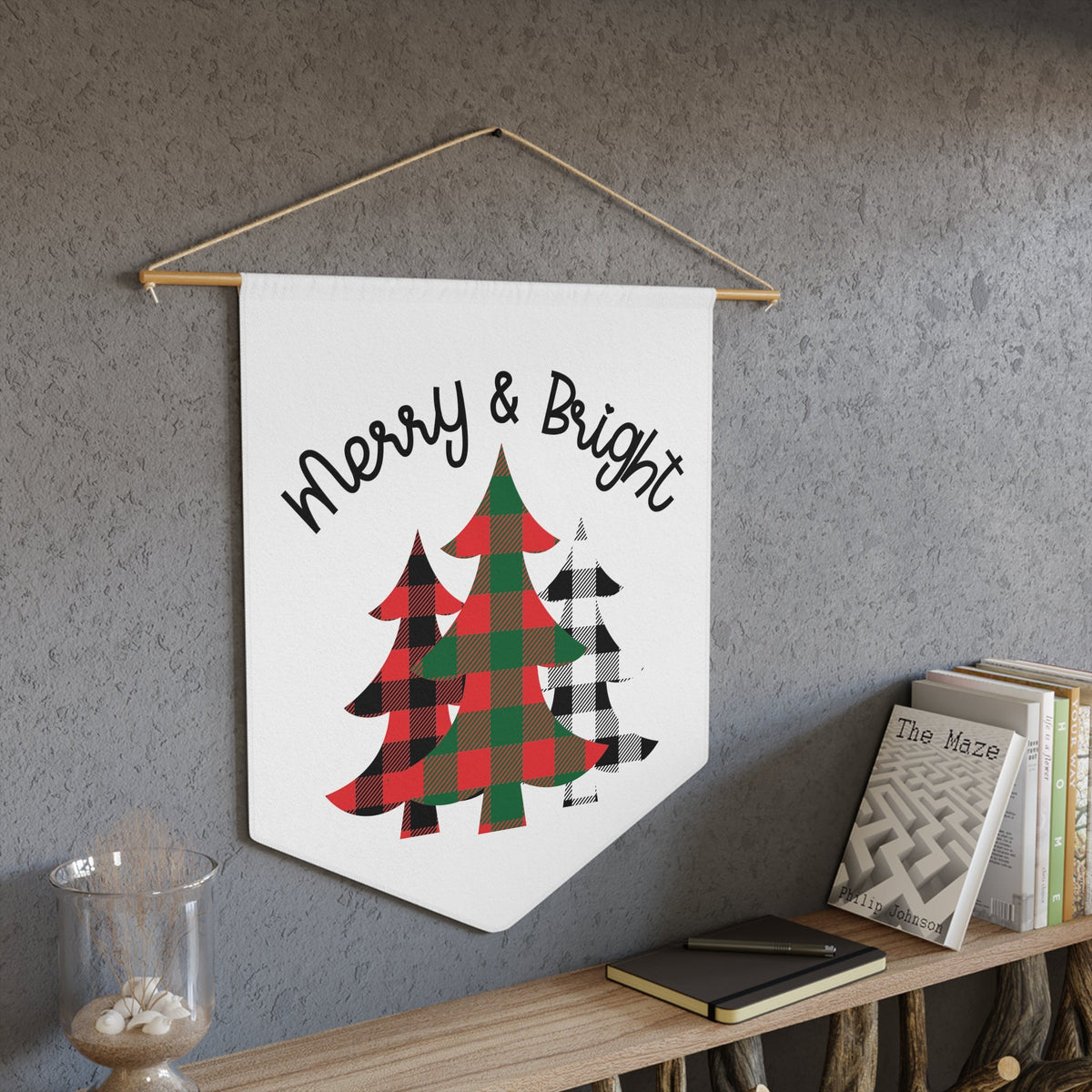 Merry And Bright Buffalo Checkered Christmas Trees Christmas Wall Hanging Banner Flag