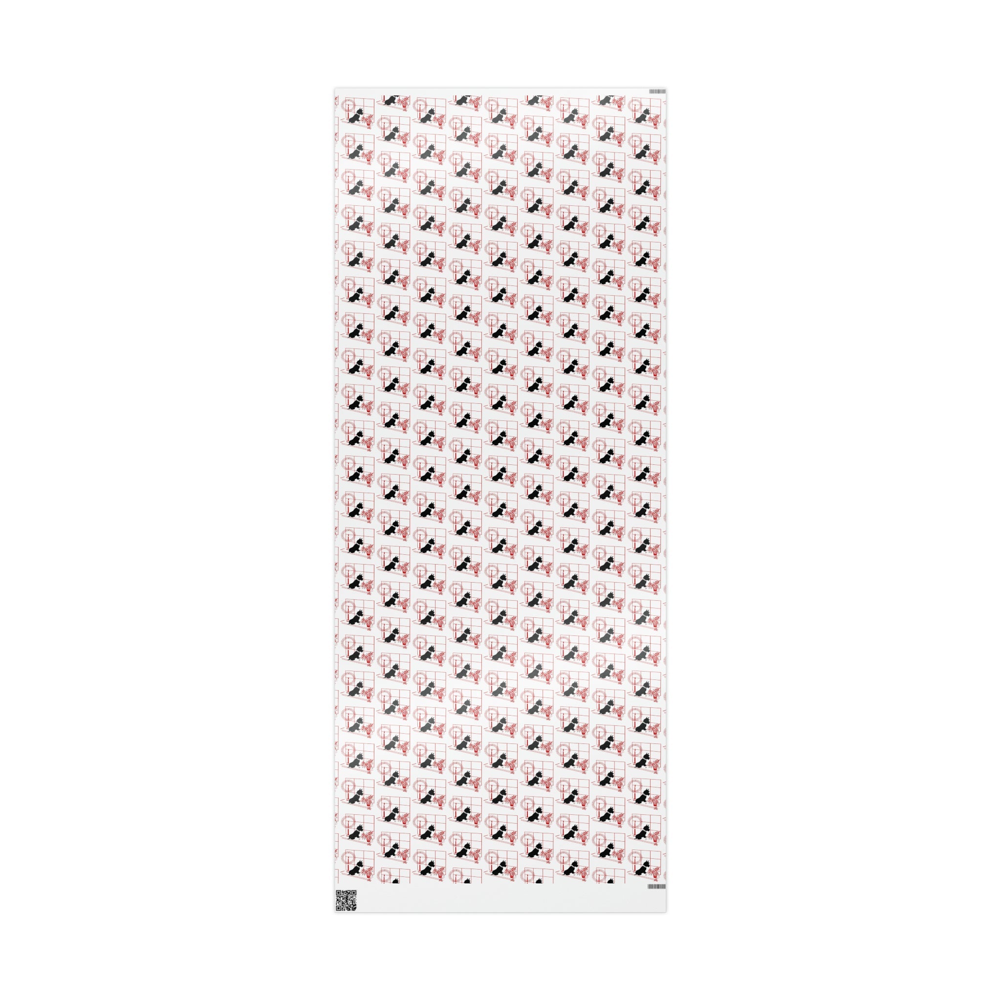 Black Scottie In Window With Candle And Poinsettias Mid Century Retro Christmas Print Holiday Gift Wrap Paper - Glossy Or Matte