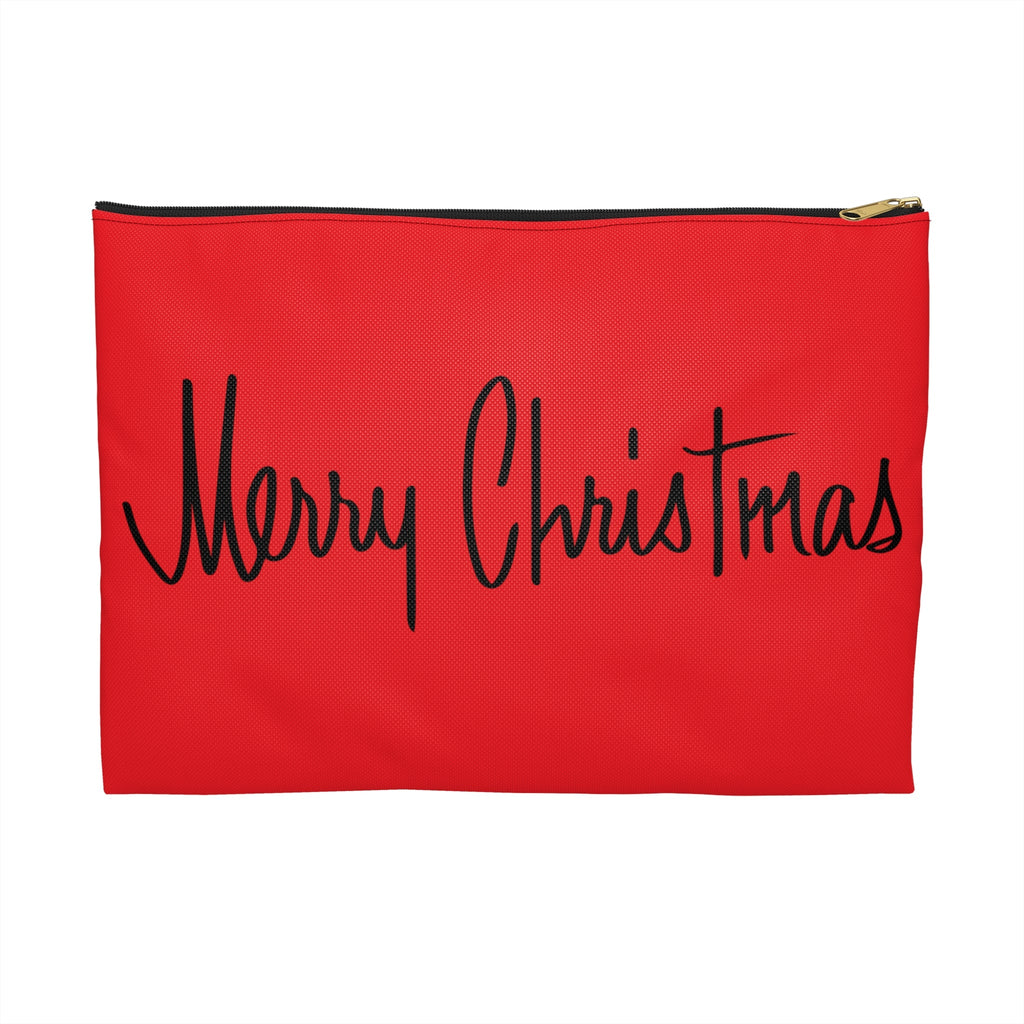 Merry Christmas Red Mid Century Retro Christmas Print Polyester Accessory Travel Pouch