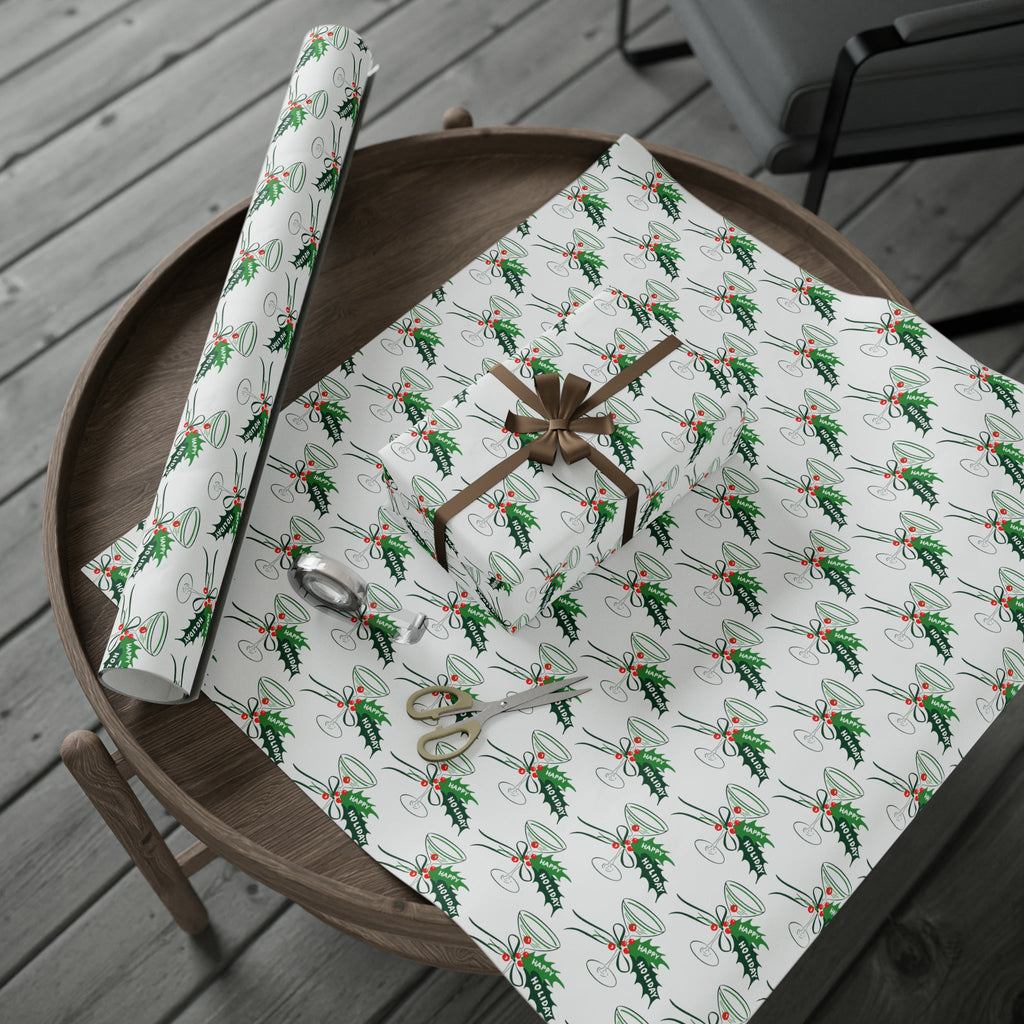 Happy Holidays Champagne Cocktails Mid Century Retro Christmas Print Holiday Gift Wrap Paper - Glossy Or Matte