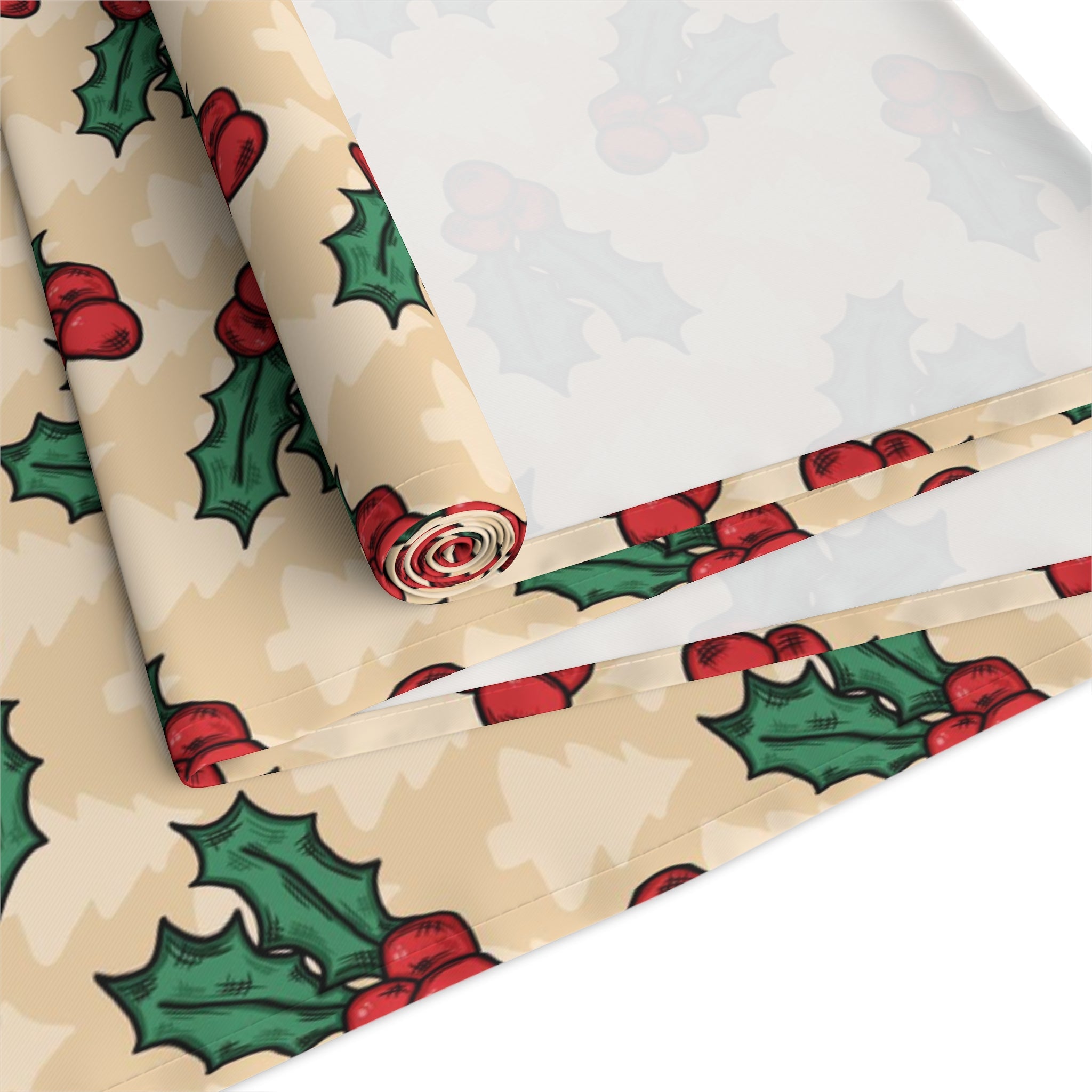 Christmas Holly Trees Polyester Table Runner