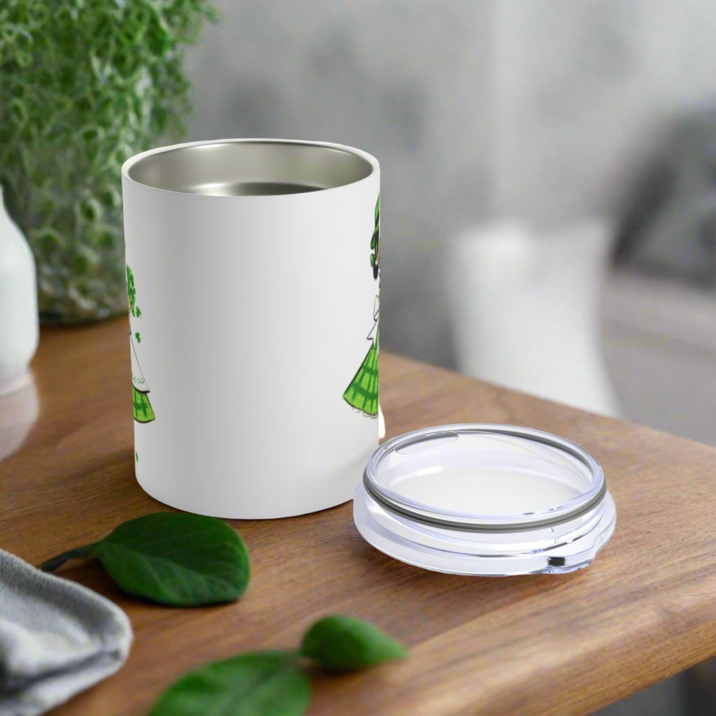 St. Patrick's Day Mug, Retro Mid Century Girl With Four Leaf Clovers St. Patrick's Day Stainless Steel Tumbler 10oz