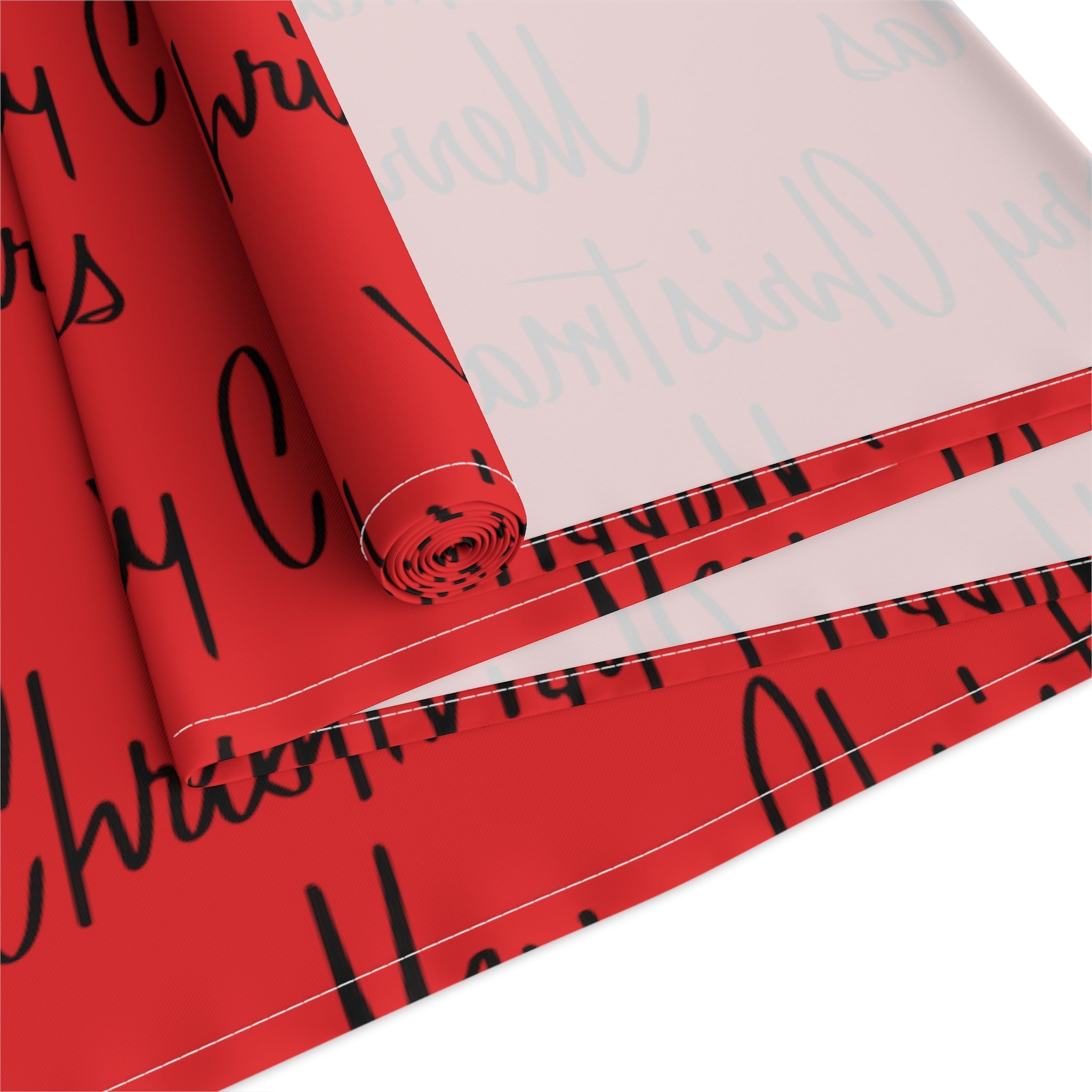 Merry Christmas Mid Century Retro Style Red Christmas Print Home Decor Cotton Poly Table Runner