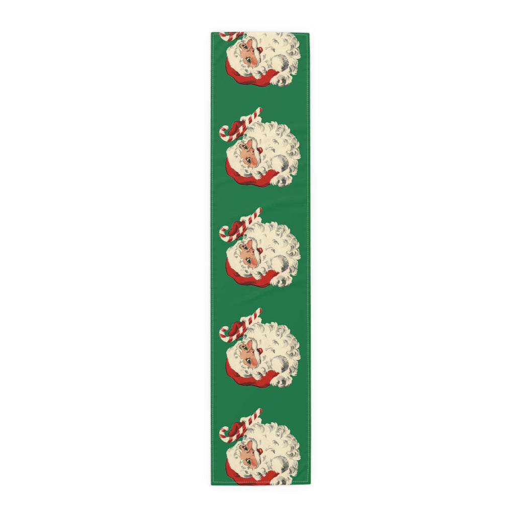 Santa With Candy Cane Retro Christmas Print Home Decor Cotton Table Runner