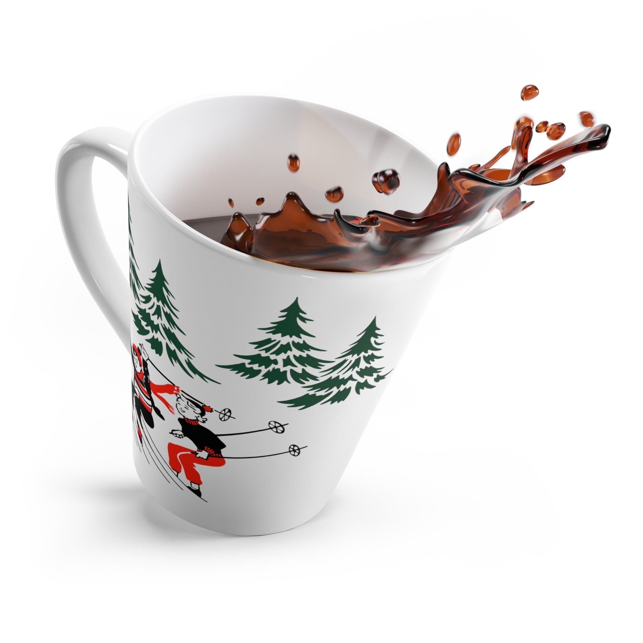 Christmas Skiing Couple Trees Winter Mid Century Retro Christmas Print Latte Coffee Mug
