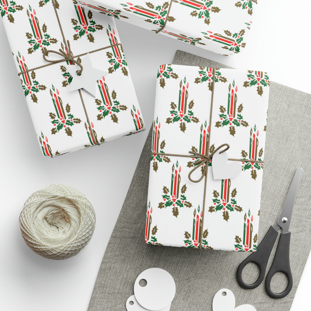 Christmas Candles With Holly Mid Century Retro Christmas Print Holiday Gift Wrap Paper - Glossy Or Matte
