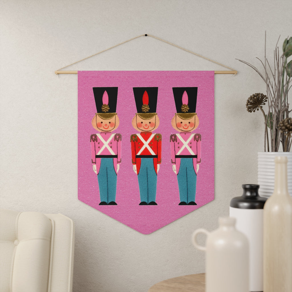 Christmas Toy Soldiers Pink Mid Century Retro Christmas Print Wall Hanging Banner Flag