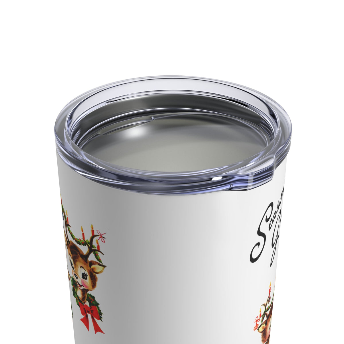 Season's Greeting Reindeer Mid Century Retro Christmas Print Stainless Steel Tumbler 10oz