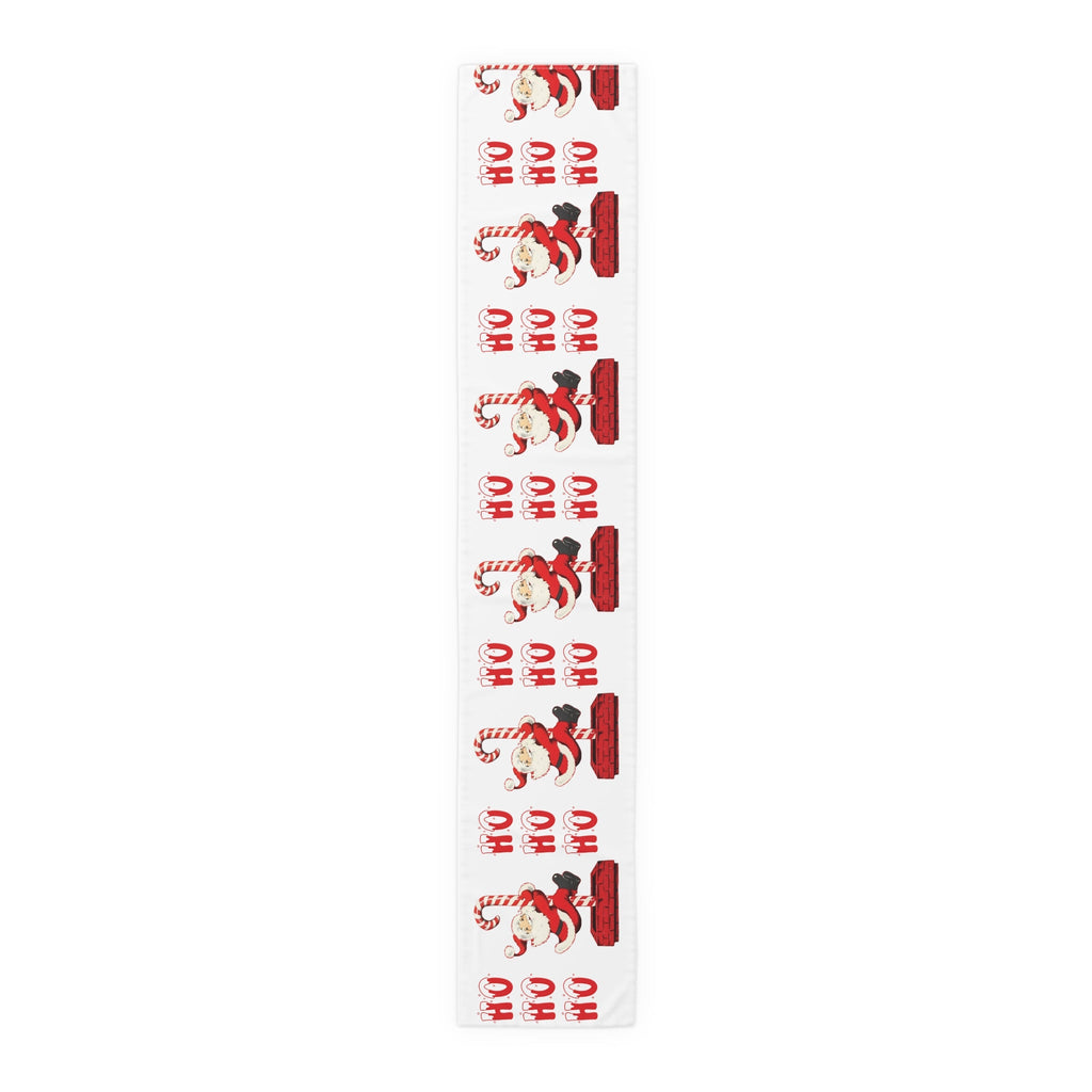 Ho Ho Ho Santa Sliding Down Candy Cane Chimney Mid Century Retro Christmas Party Decor Cotton Poly Table Runner
