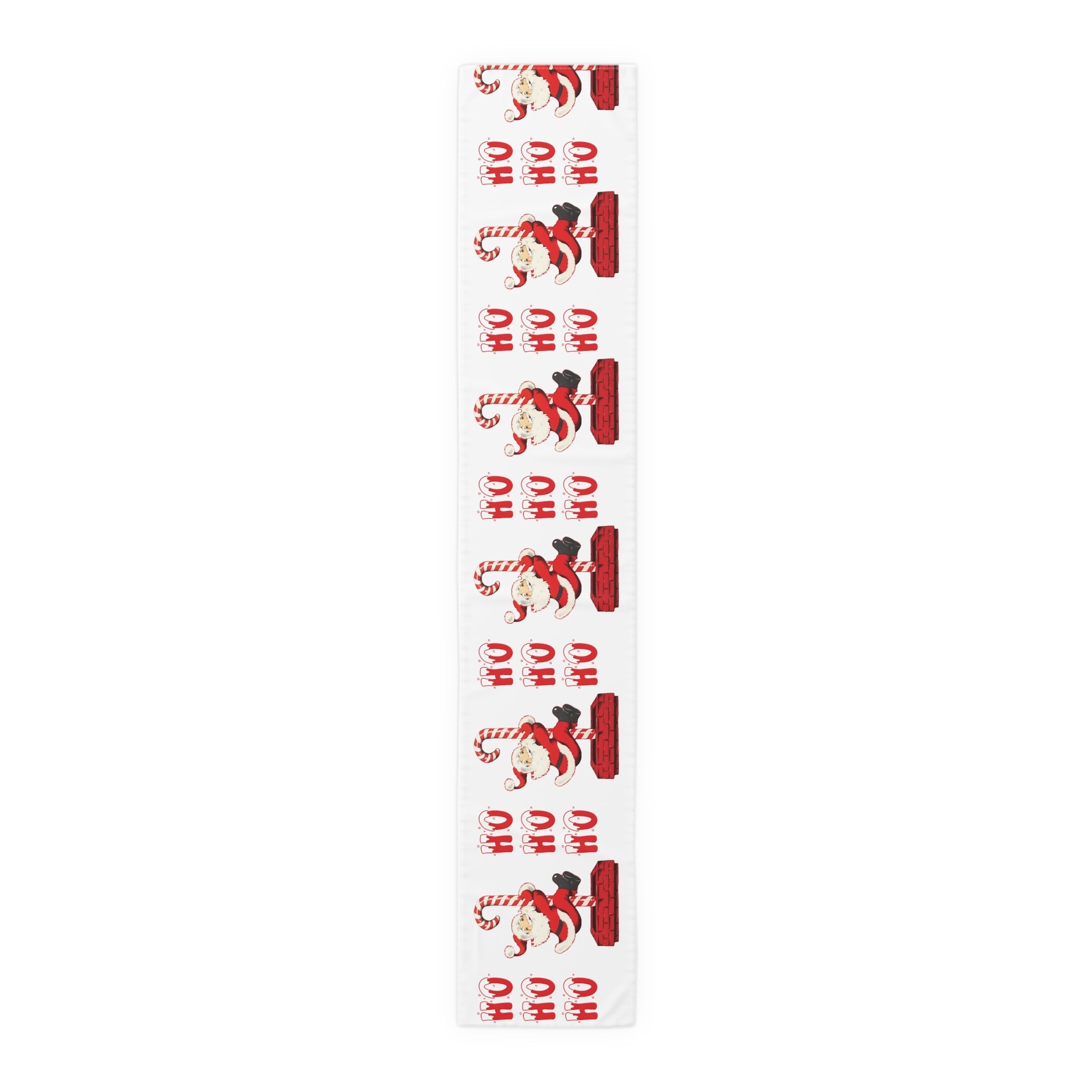 Ho Ho Ho Santa Sliding Down Candy Cane Chimney Mid Century Retro Christmas Party Decor Cotton Poly Table Runner