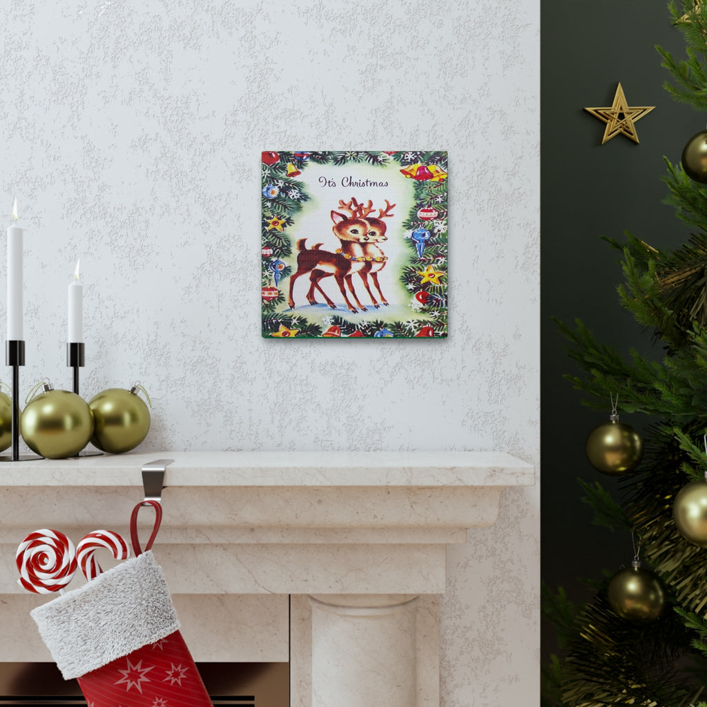 It's Christmas Cute Reindeer 50s Mid Century Retro Christmas Print Canvas Gallery Wrap