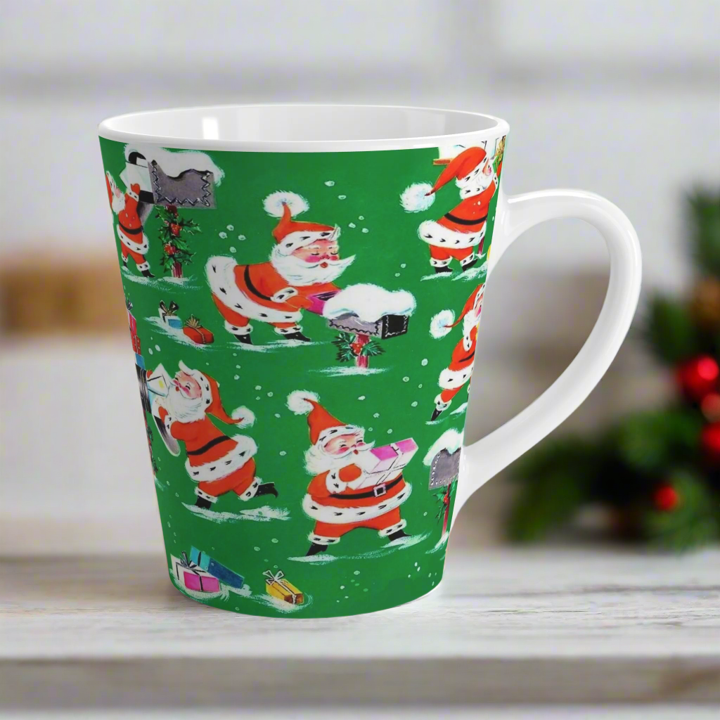 Busy Santa Midcentury Retro Christmas Latte Coffee Mug