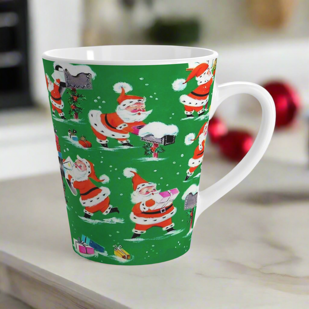 Busy Santa Midcentury Retro Christmas Latte Coffee Mug