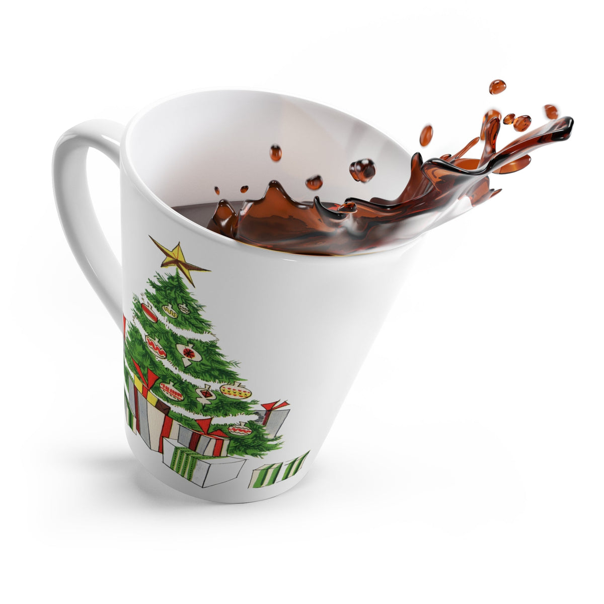 Christmas Tree WIth Presents Retro Christmas Print Latte Coffee Mug