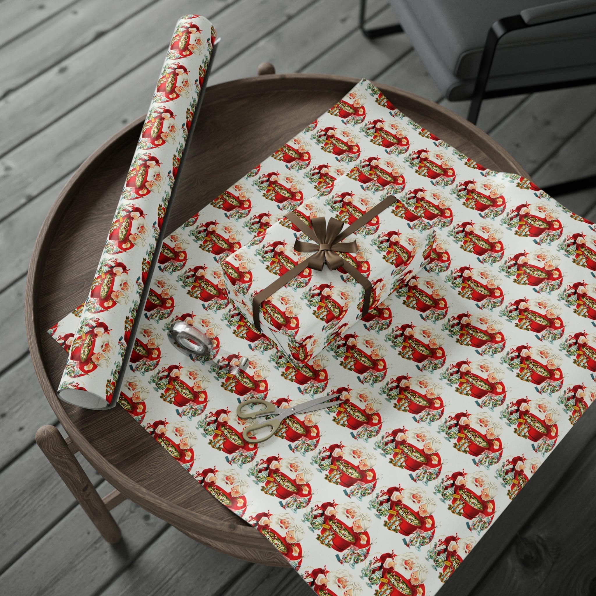 Santa And Mrs Claus Making Christmas Cheer Retro Holiday Gift Wrap Paper - Glossy Or Matte