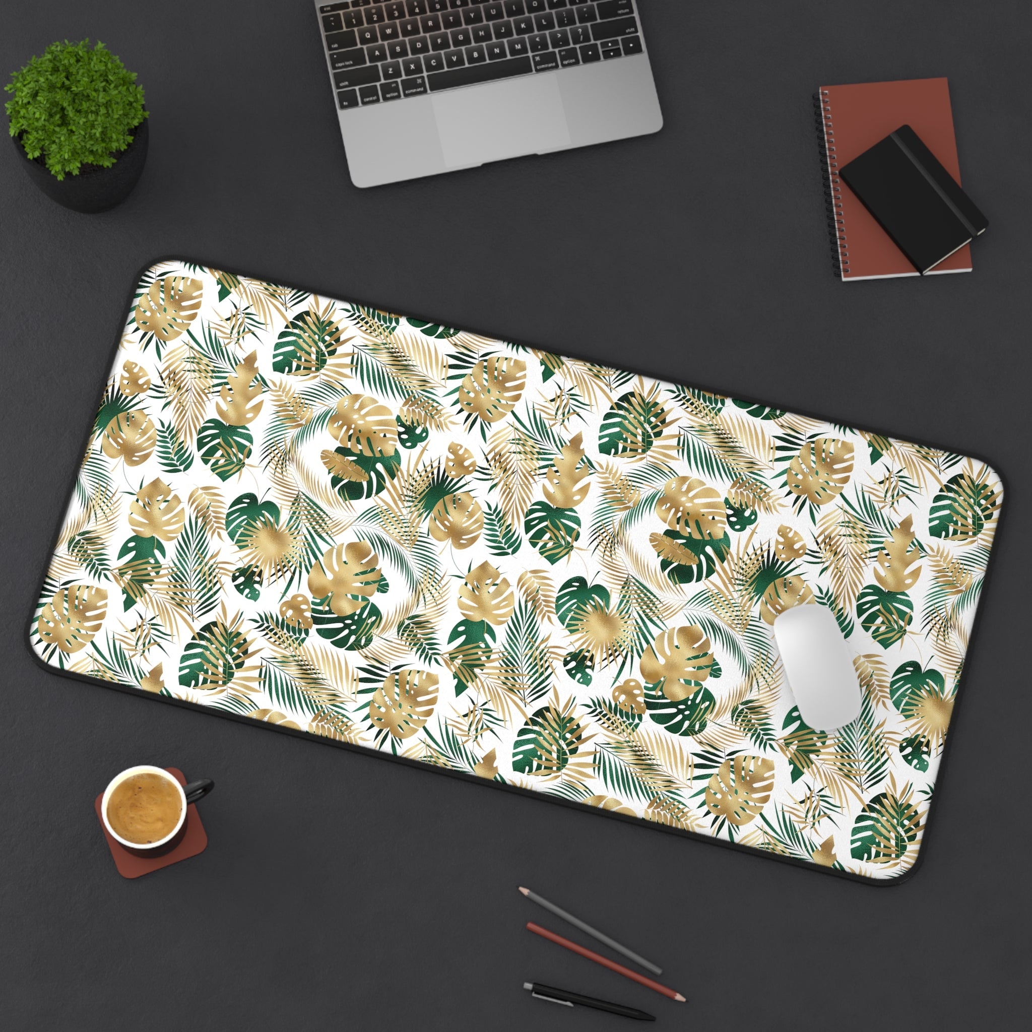 Gold and Green Palm Desk Mat - 3 size options
