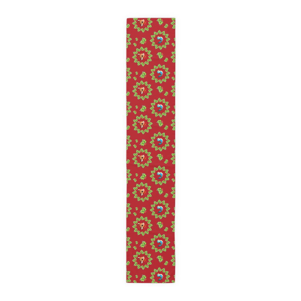 Bluebirds Reindeer Holly Wreath Retro Christmas Table Runner