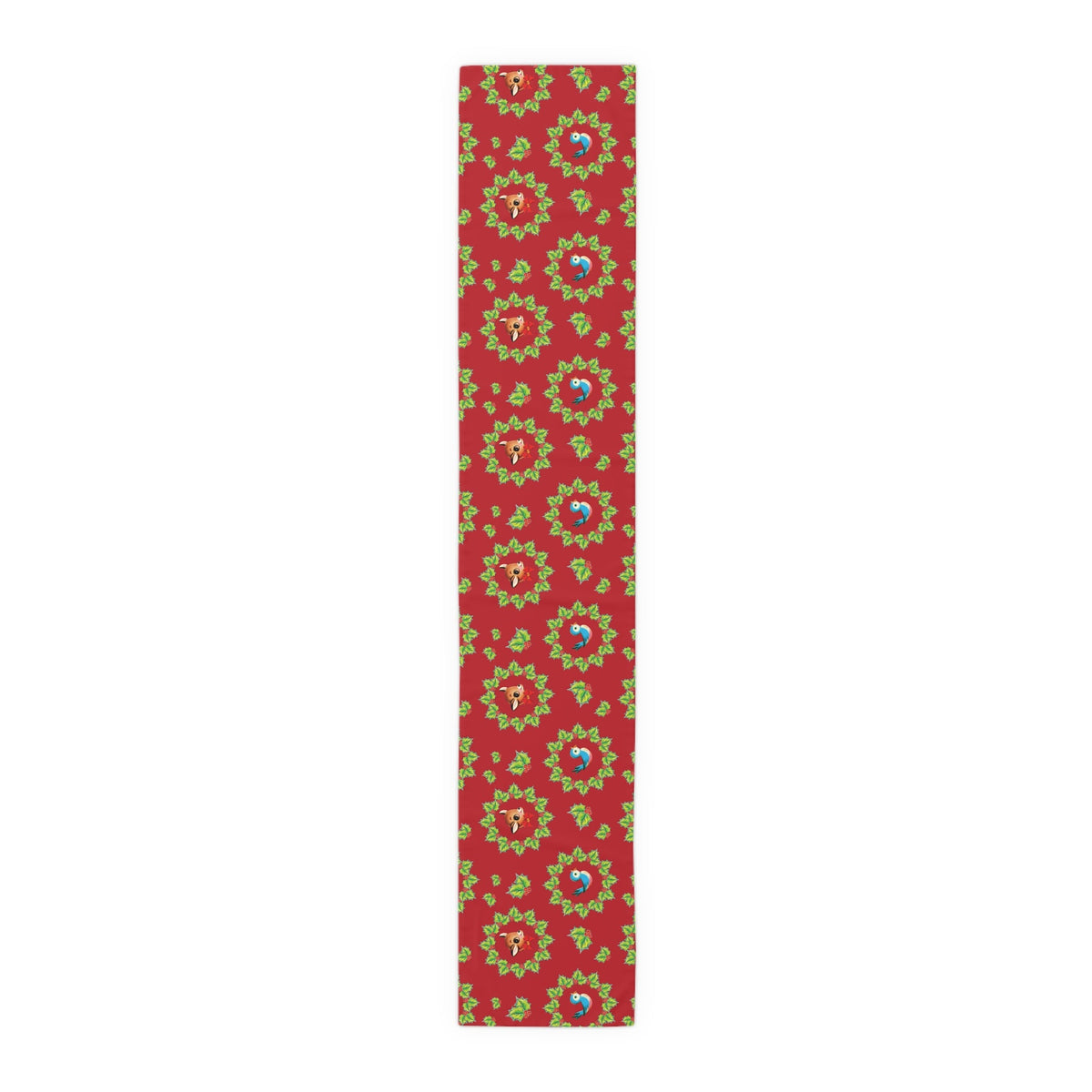 Bluebirds Reindeer Holly Wreath Retro Christmas Table Runner