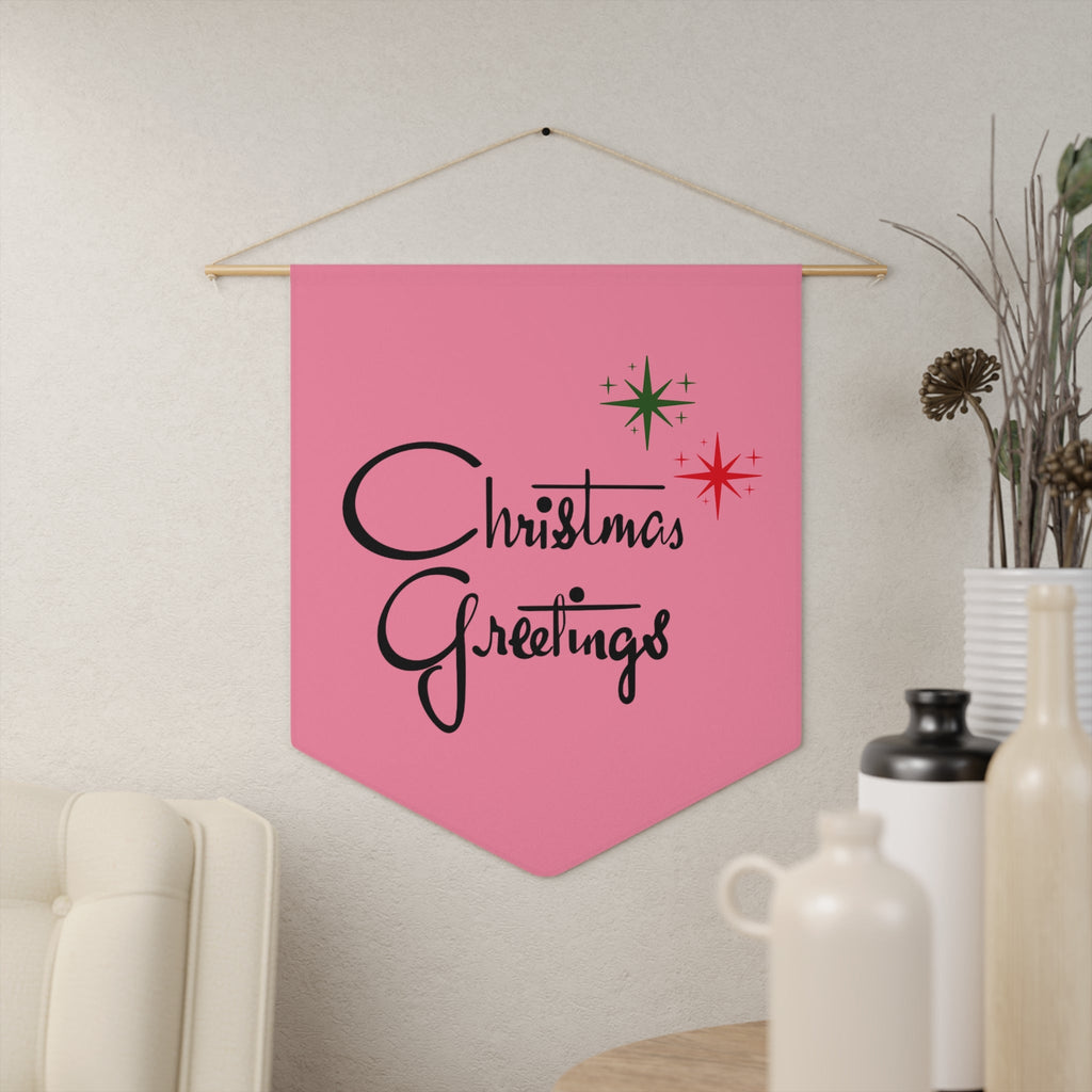 Christmas Greetings Starburst Retro Mid Century Pink Christmas Print Style Decor Print Wall Hanging Banner Flag