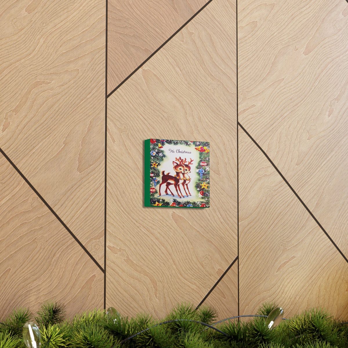 It's Christmas Cute Reindeer 50s Mid Century Retro Christmas Print Canvas Gallery Wrap