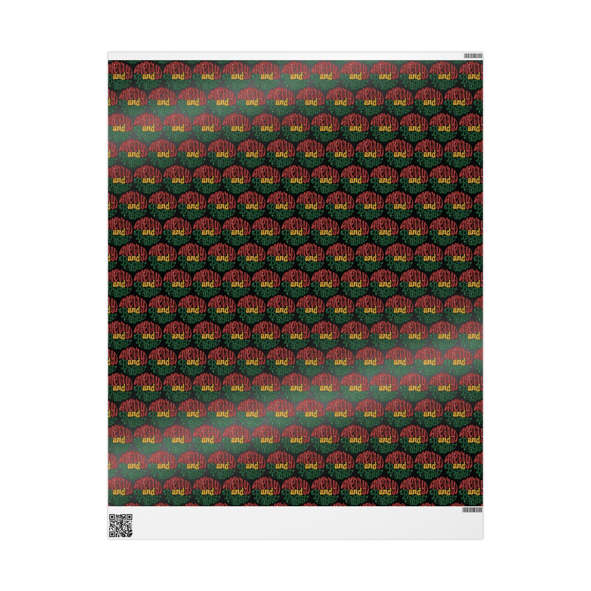 Merry And Bright Black Christmas Print Holiday Gift Wrap Paper - Glossy Or Matte