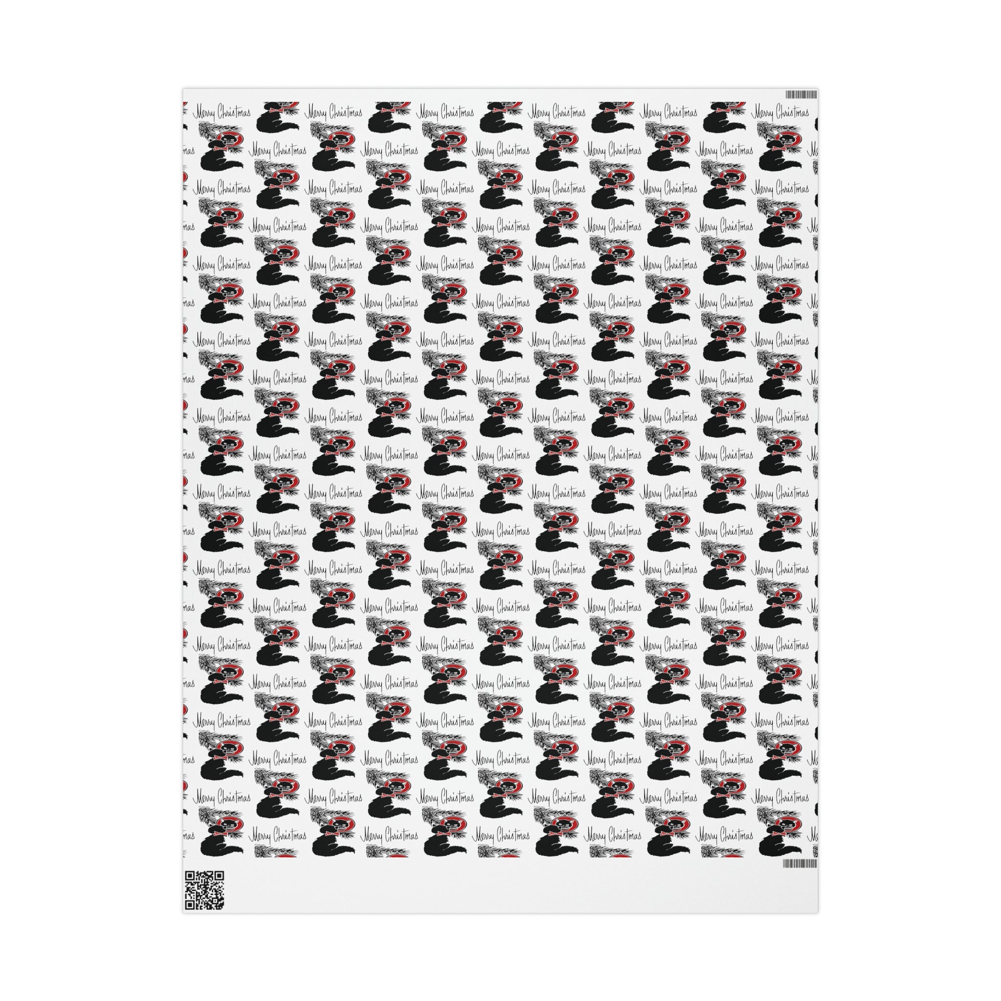 Merry Christmas Black Cat Looking At Christmas Ornament Mid Century Retro Christmas Print Holiday Gift Wrap Paper - Glossy Or Matte