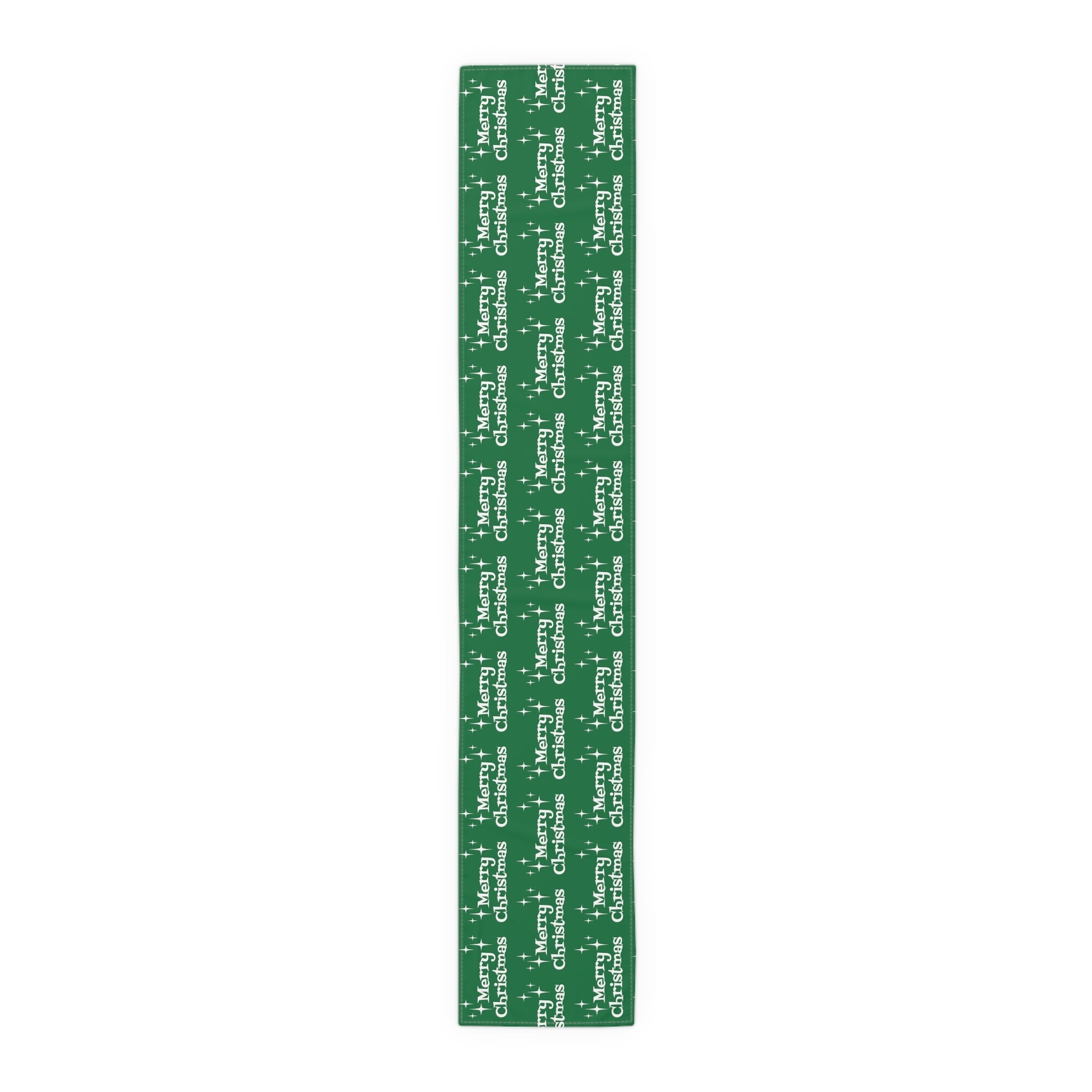 Merry Christmas Starburst Atomic Mid Century Retro Style Christmas Decor Green Cotton Poly Table Runner