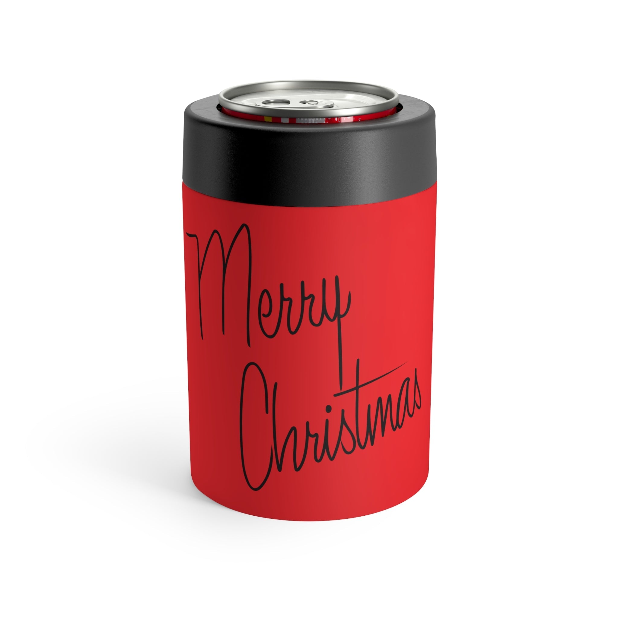 Merry Christmas Red Mid Century Retro Christmas Print Stainless Steel Can Holder