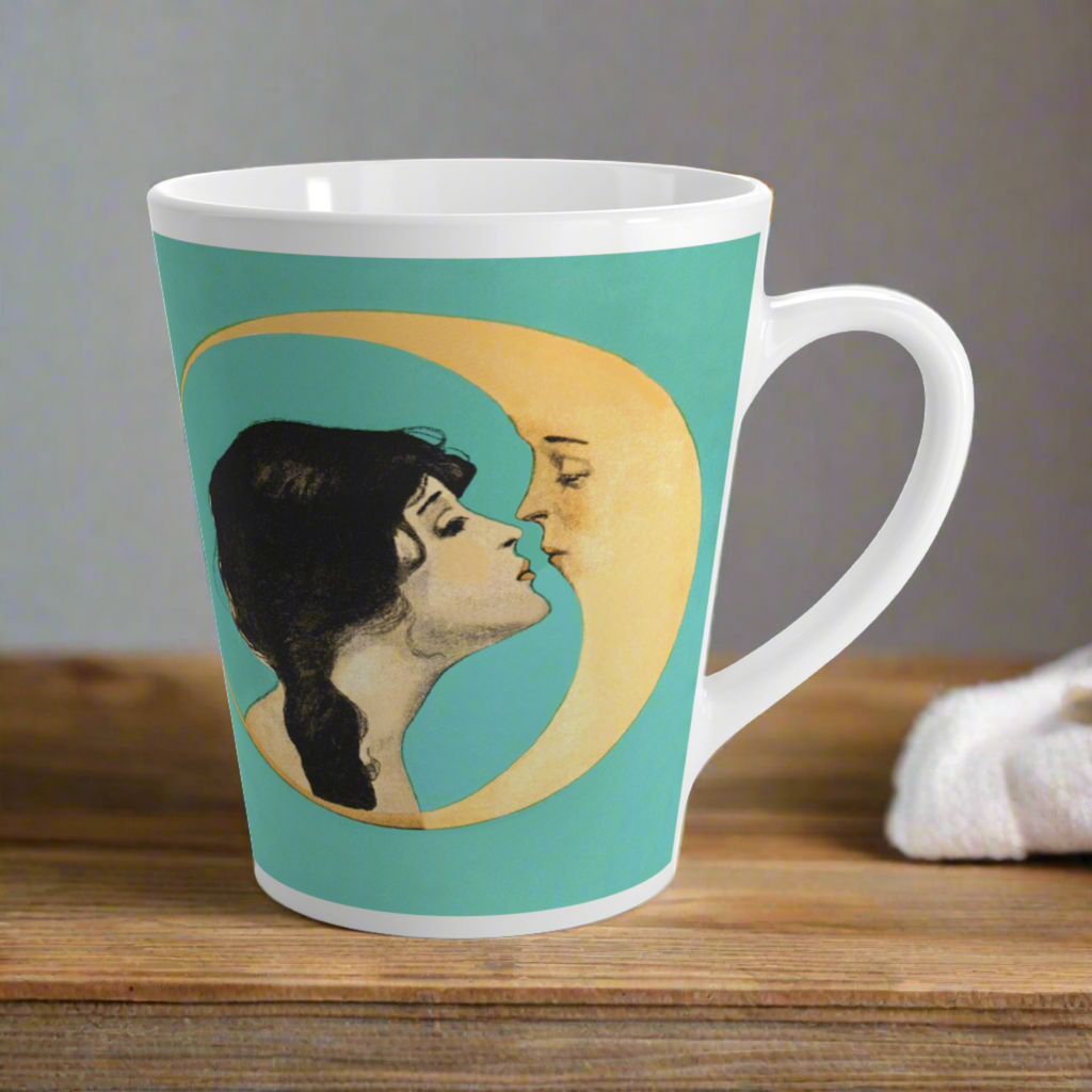 Woman Kissing The Moon Retro Celestial Latte Coffee Mug