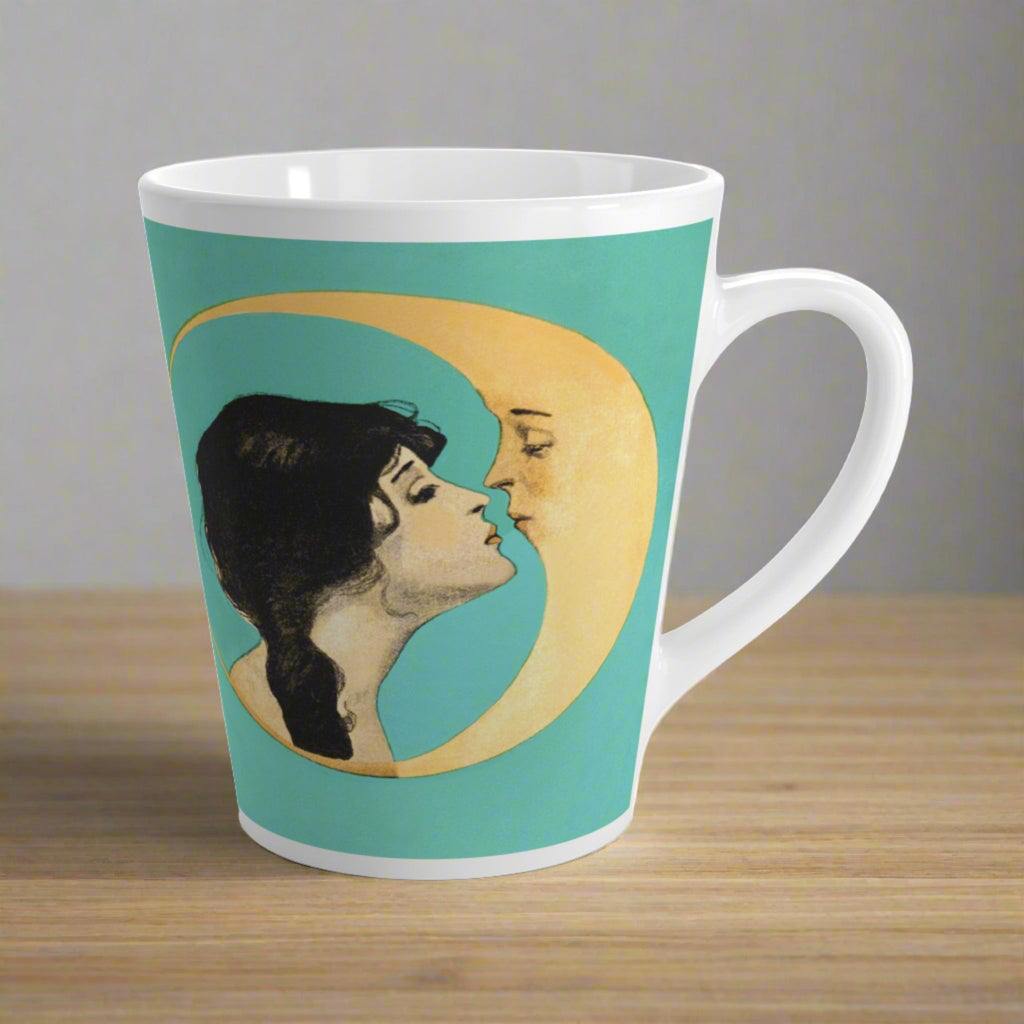Woman Kissing The Moon Retro Celestial Latte Coffee Mug