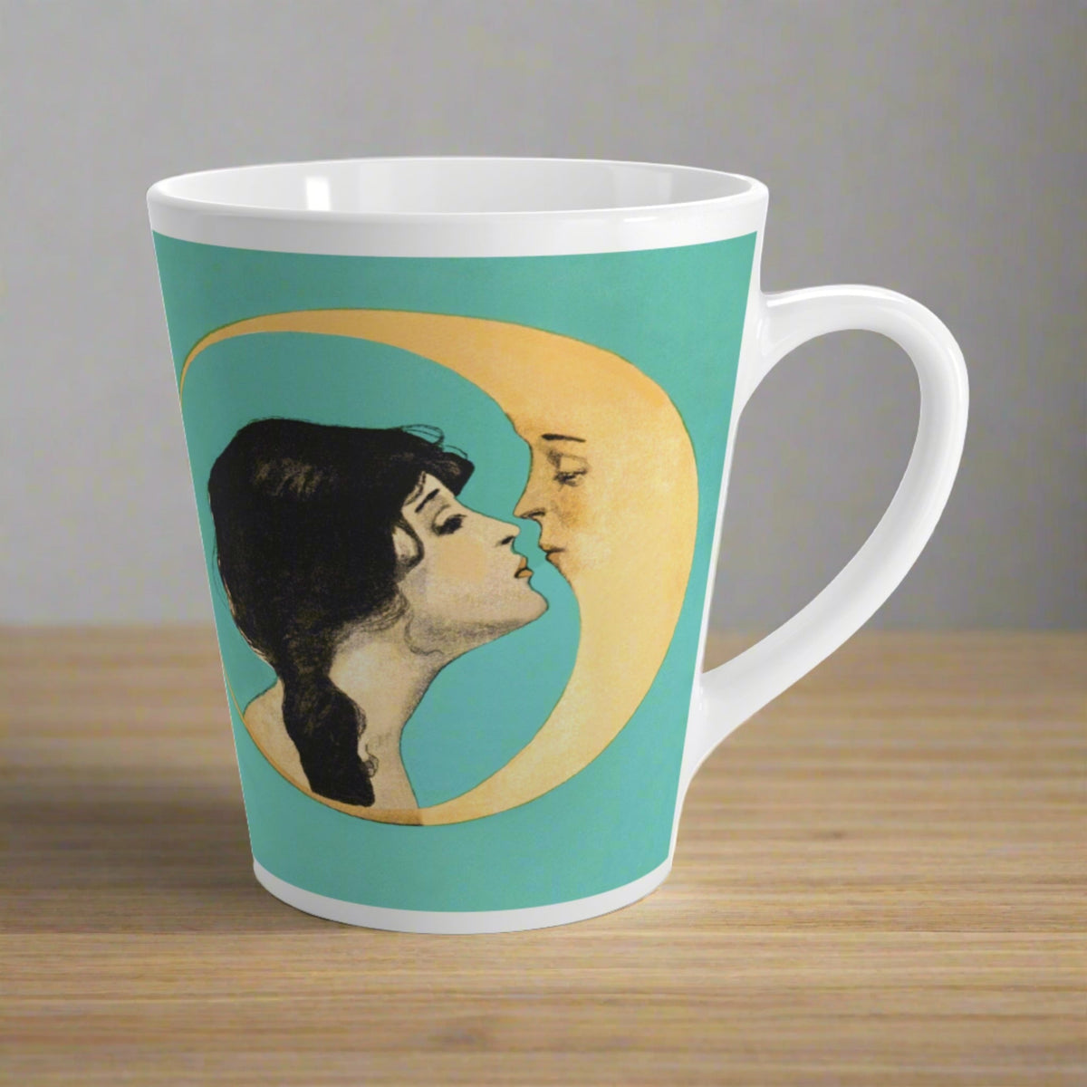 Woman Kissing The Moon Retro Celestial Latte Coffee Mug