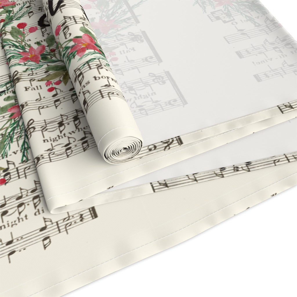 O Holy Night Wreath Retro Sheet Music Christmas Cotton Poly Table Runner