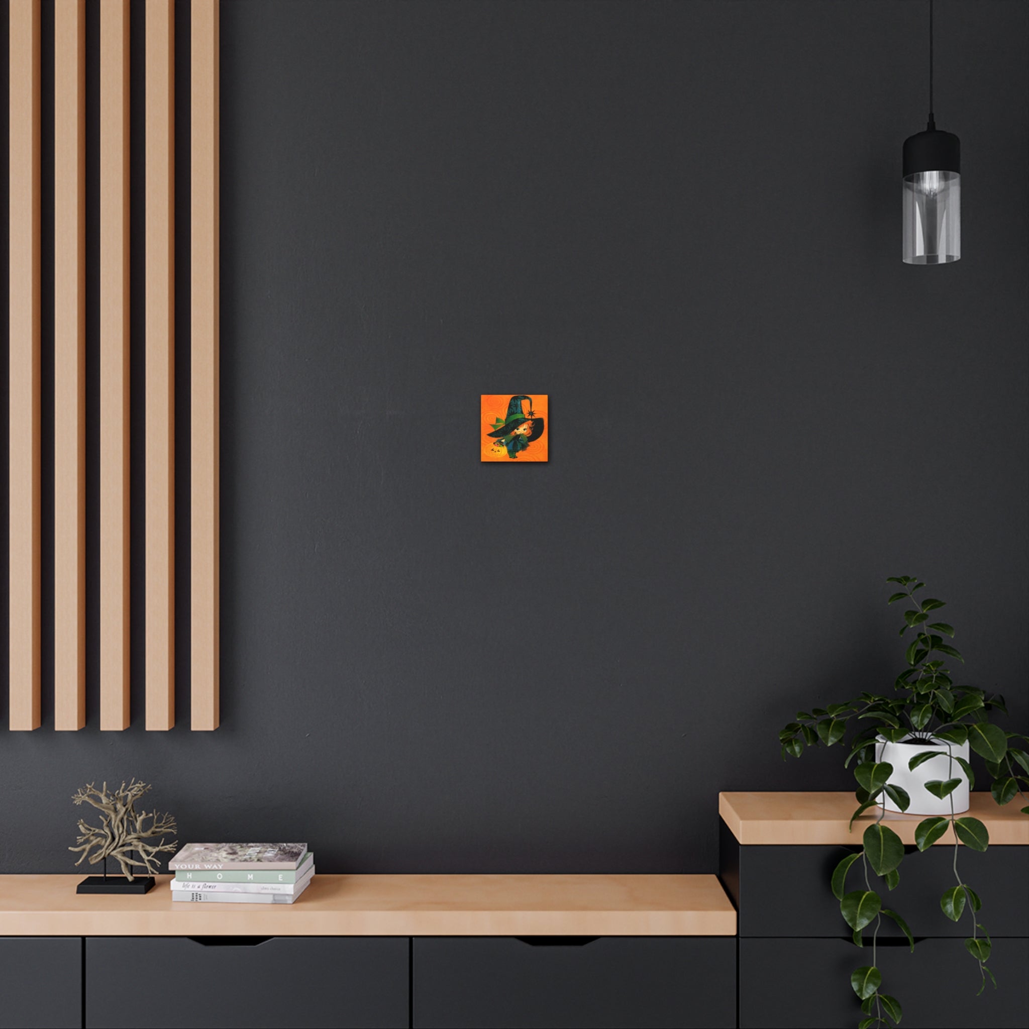 Cute Orange Witch Mod Retro Halloween Decor Print Canvas Gallery Wrap
