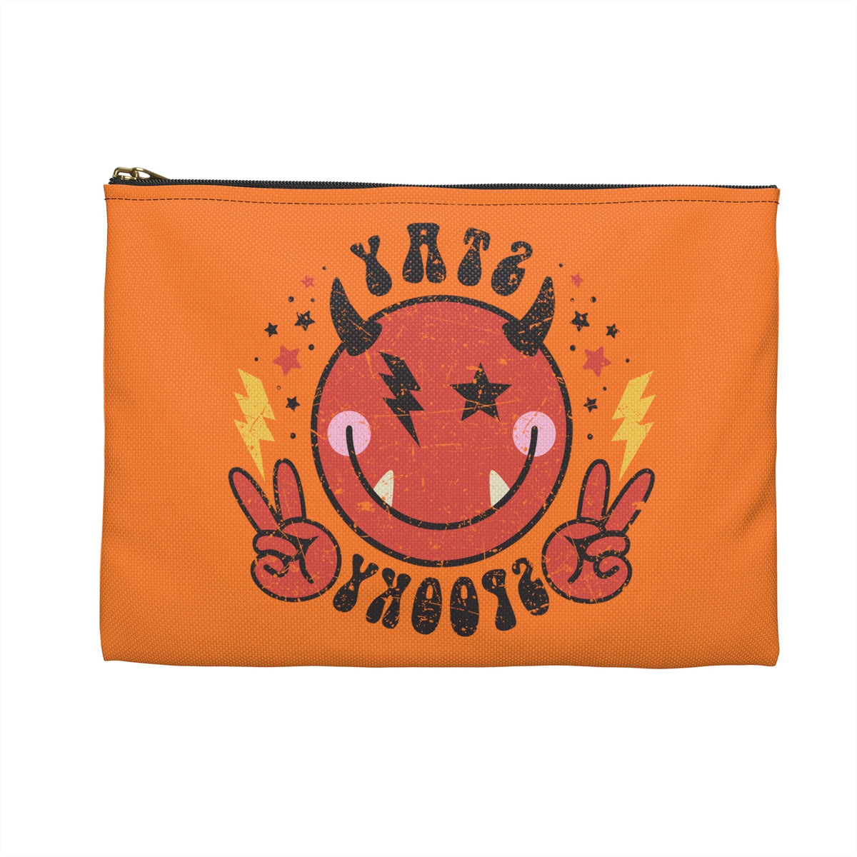 Stay Spooky Devil Distressed Style Halloween Print Polyester Accessory Pouch Travel Bag