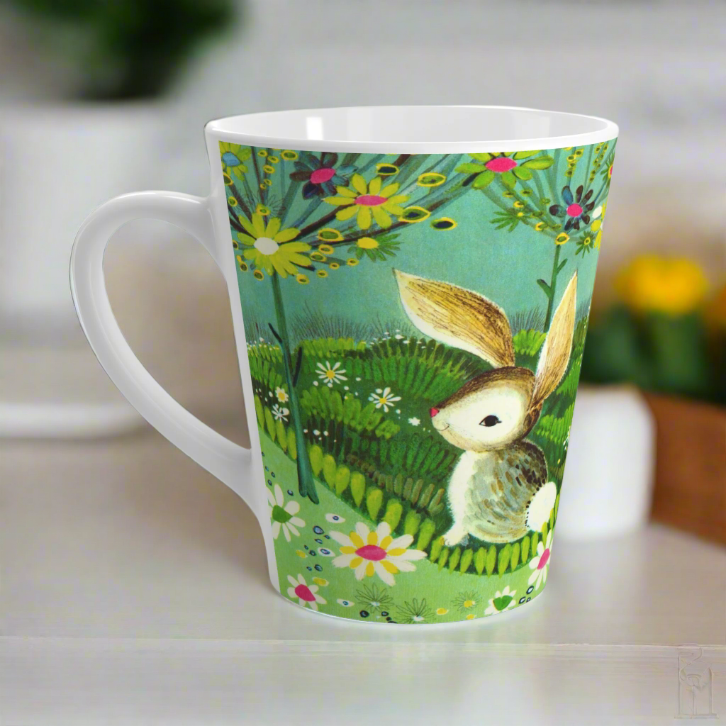Spring Bunny Flowers Mod Retro Easter Latte Coffee Mug