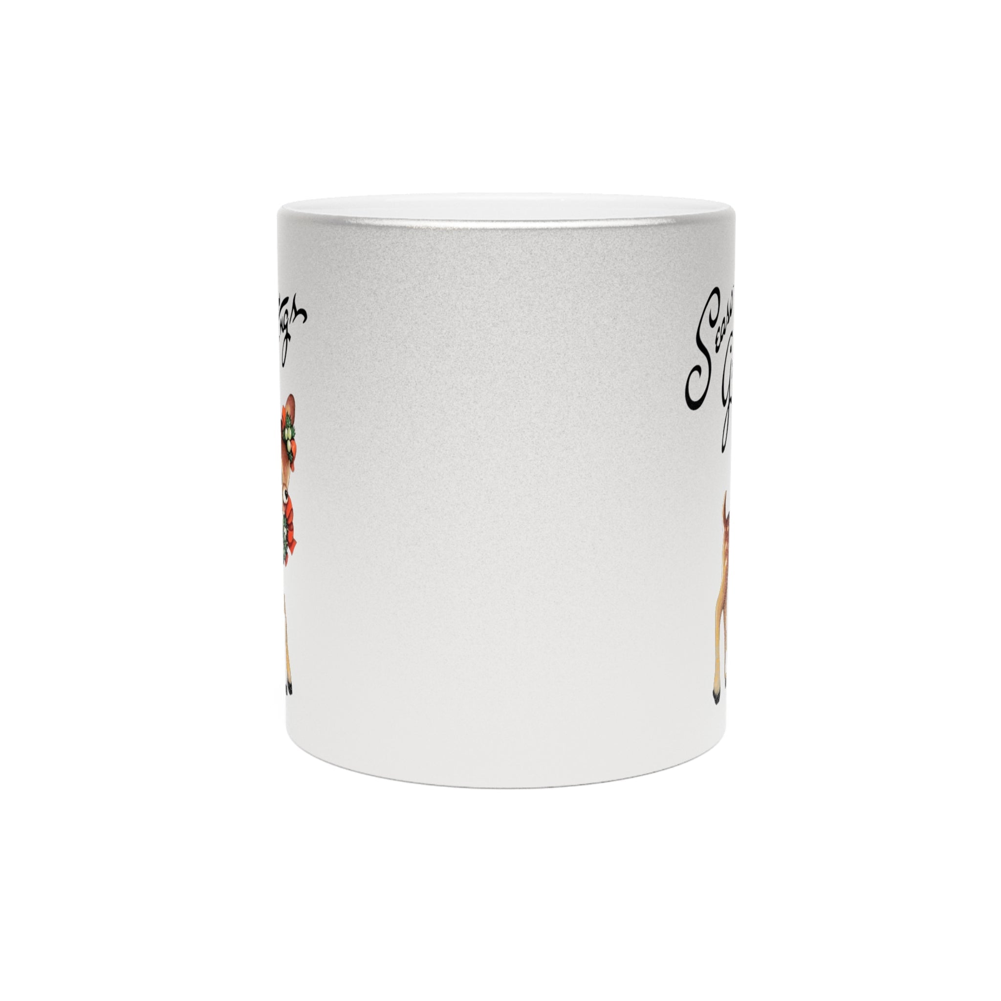 Season's Greetings Cute Reindeer Mid Century Retro Christmas Silver Metallic Mug