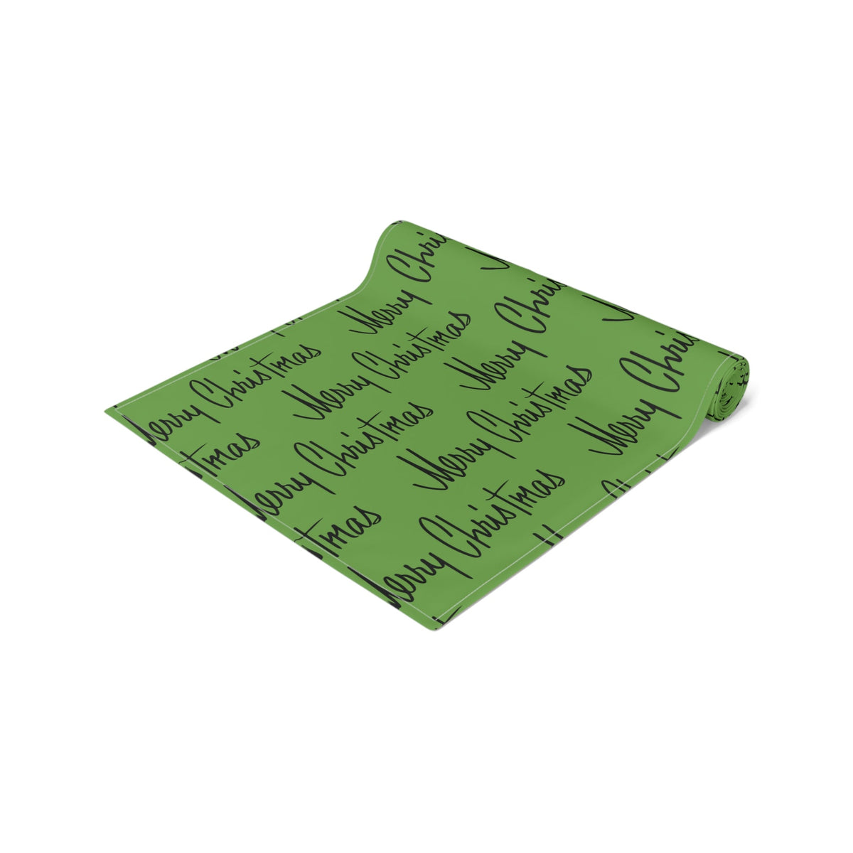Merry Christmas Mid Century Retro Style Green Christmas Print Home Decor Cotton Poly Table Runner