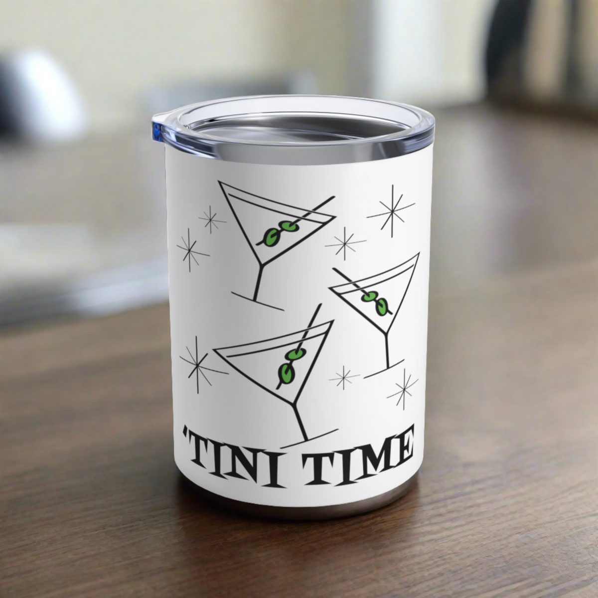 'Tini Time Martini Cocktails Atomic Mid Century Retro Style Stainless Steel Tumbler 10oz
