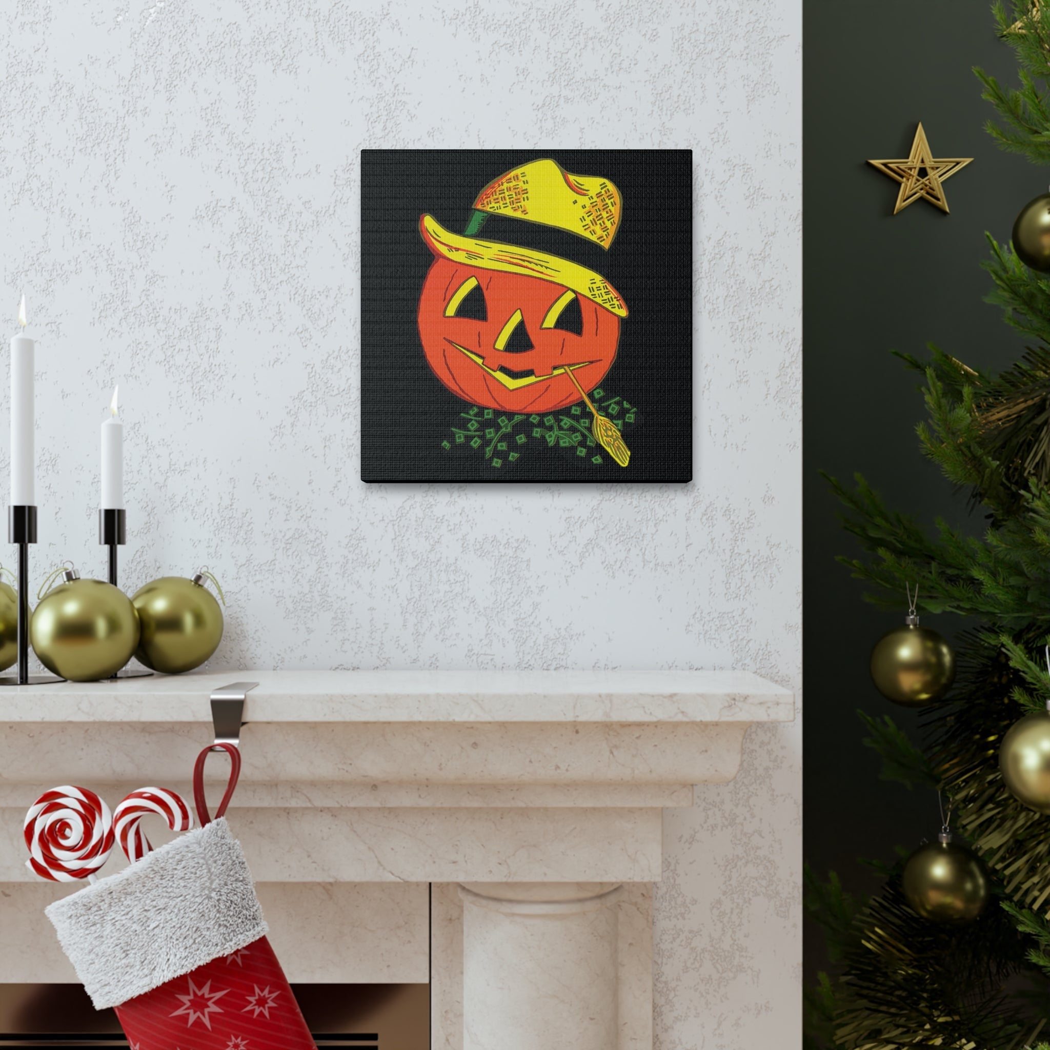 Halloween Scarecrow Retro Halloween Decor Print Canvas Gallery Wrap