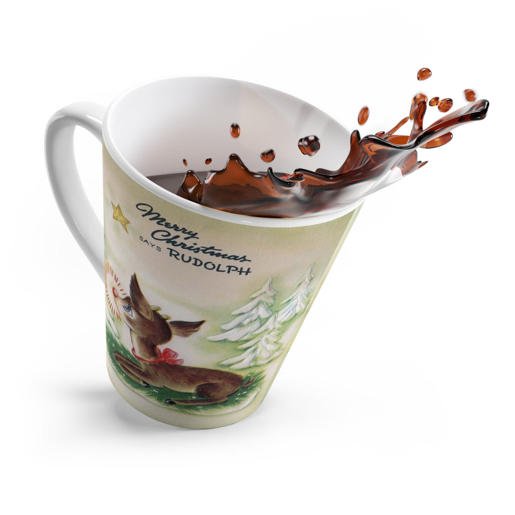 Merry Christmas With Rudolph Retro Christmas Print Latte Coffee Mug