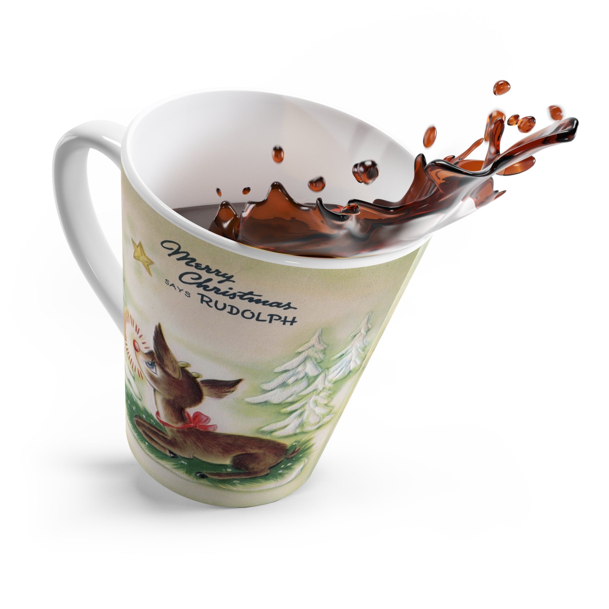 Merry Christmas With Rudolph Retro Christmas Print Latte Coffee Mug