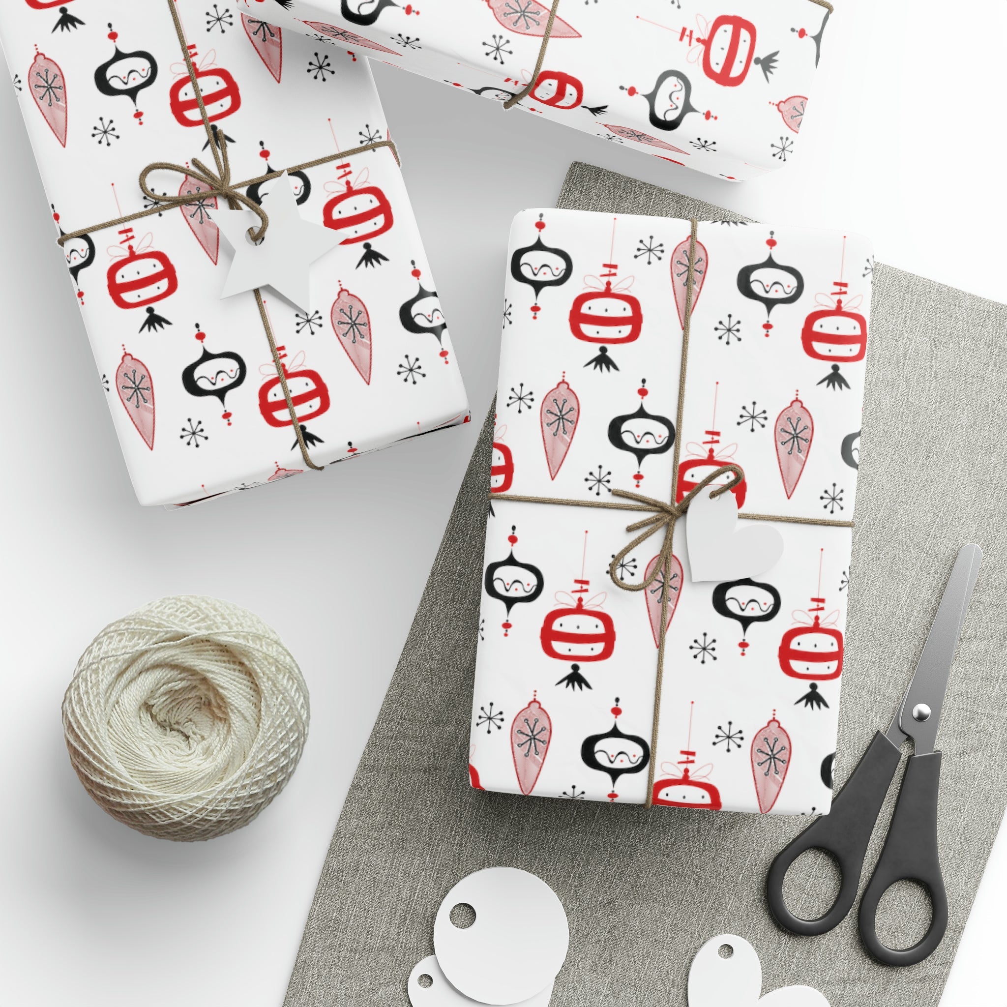 Retro Christmas Ornaments Mid Century Retro Christmas Print Holiday Gift Wrap Paper - Glossy Or Matte