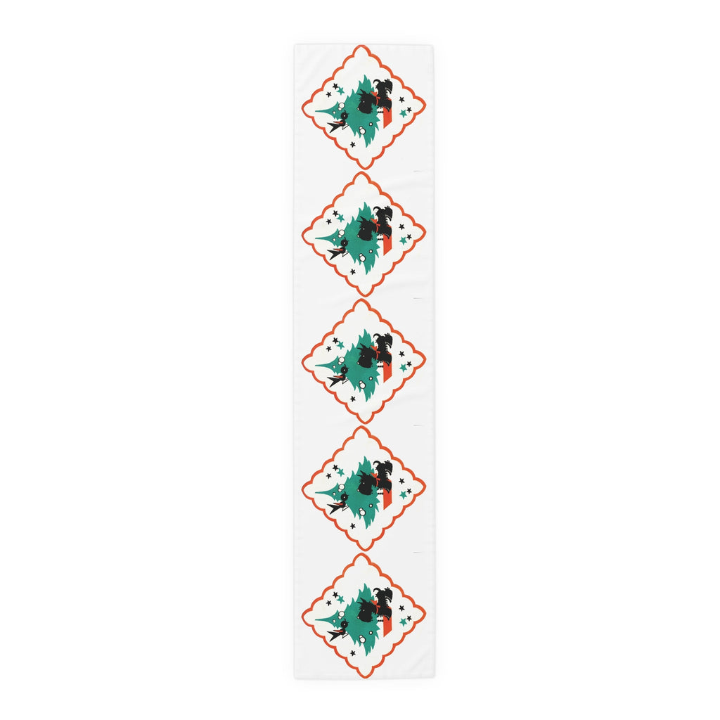 Little Christmas Scottie With Bird Mid Century Retro Christmas Print Home Decor Cotton Poly Table Runner