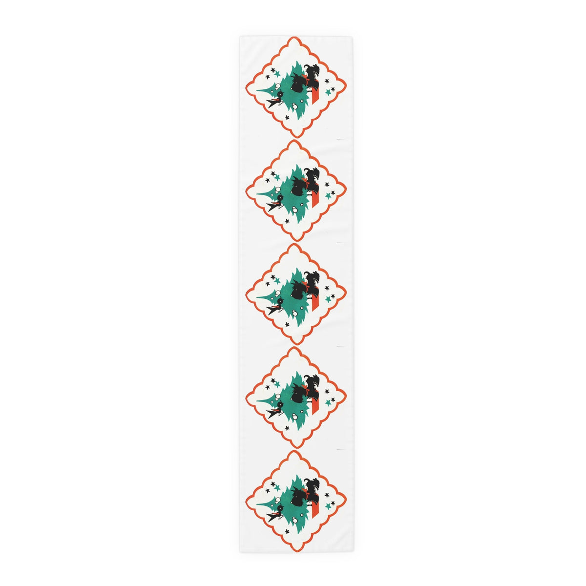 Little Christmas Scottie With Bird Mid Century Retro Christmas Print Home Decor Cotton Poly Table Runner