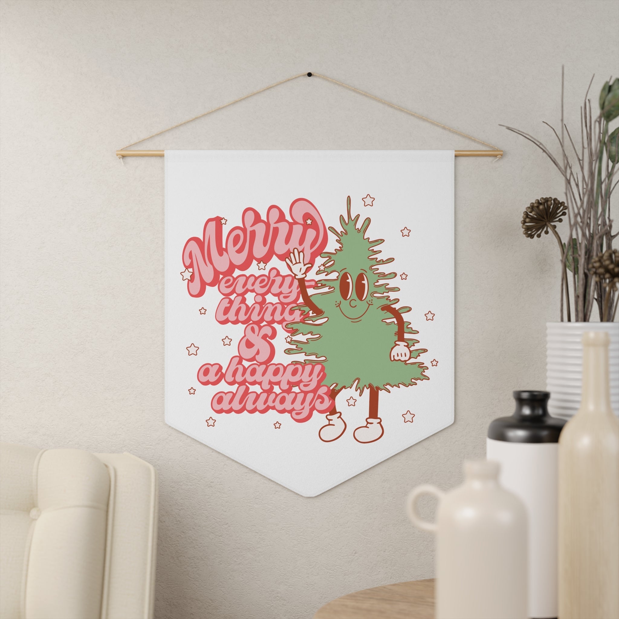 Merry Everything And A Happy Always Cute Christmas Tree Retro Christmas Wall Hanging Banner Flag