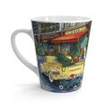 Yellow Christmas Truck In Front Of Town Toystore Retro Christmas Print Latte Coffee Mug